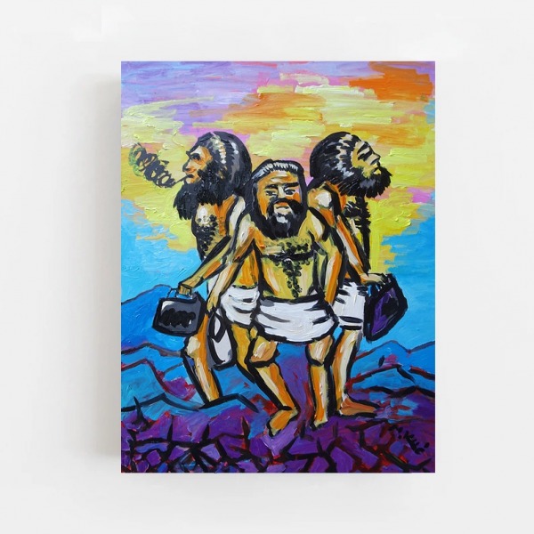 obraz olejny do salonu ludzie dżungli 