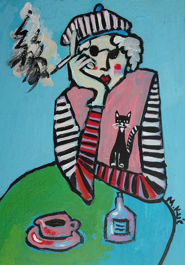  babcia z  papierosem i czarnym kotkiem 