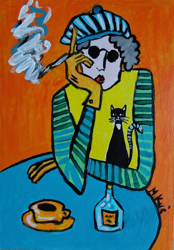  babcia z  papierosem i kotkiem