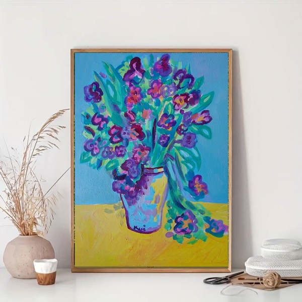 obraz olejny ręcznie malowany kwiaty w wazonie