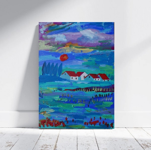 obraz ręcznie malowany surrealistyczny pejzaż