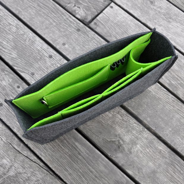 Filcowy organizer do torebki - limonkowe wnętrze