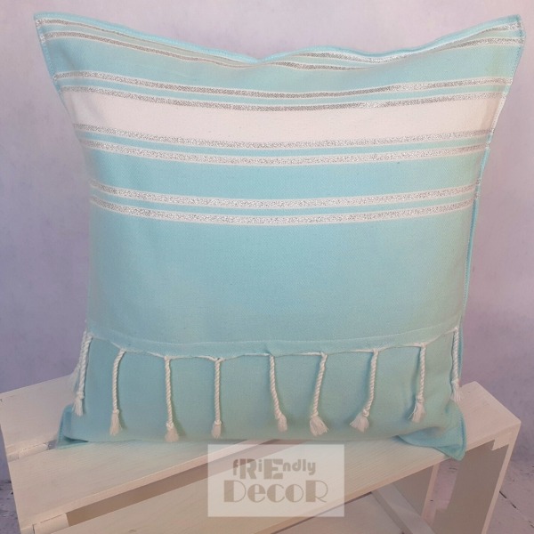 Poszewka dekoracyjna scandi boho biało-turkusowa