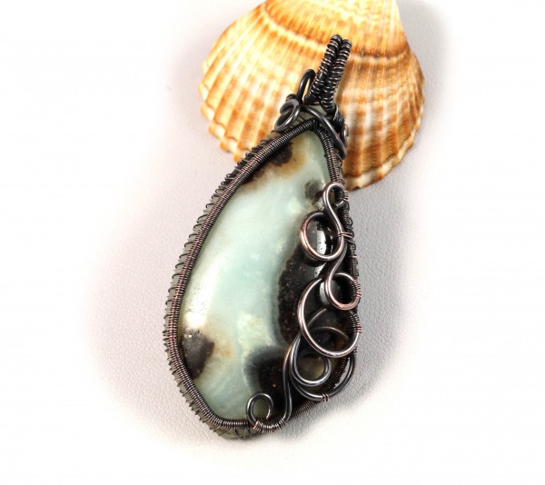 Amazonit,  Miedziany wisior z amazonitem niebieskim,  idealny na prezent handmade