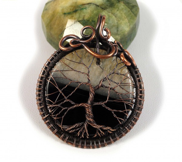 Drzewko Szczęścia Miedziany wisior z agatem, ręcznie wykonany idealny prezent
