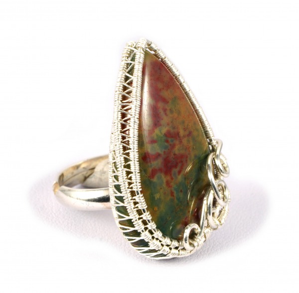 Kamień krwisty,  srebrny pierścionek regulowany,  heliotrop,  ręcznie wykonany,  prezent idealny