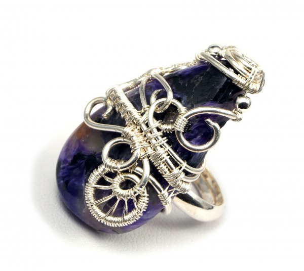 Czaroit,  Srebrny pierścionek z czaroitem,  fiolet,  ręcznie wykonany,  regulowany