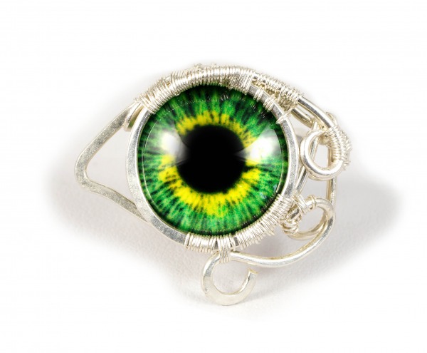 Oko,  srebrny pierścionek ze szklanym okiem,  ręcznie wykonany,  regulowany,  na niepowtarzalny prezent