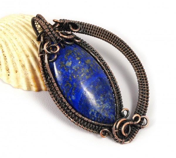 Miedziany wisior z lapis lazuli,  niebieski,  ręcznie wykonany,  niepowtarzalny prezent