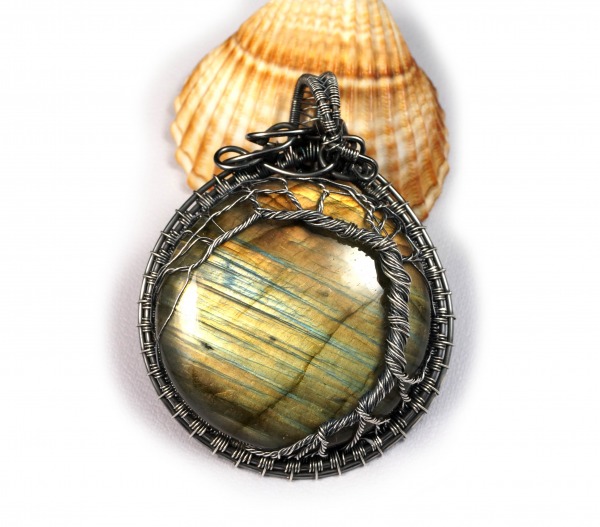 Labradoryt, Drzewko Szczęścia Srebrny wisior, ręcznie wykonany idealny prezent