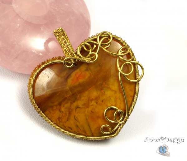 Pietersyt,  Wisior z mosiądzu z pietersytem serce,  ręcznie wykonany niepowtarzalny prezent