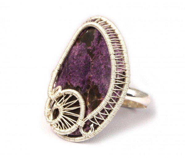 Purpuryt,  Srebrny pierścionek z purpurytem,  regulowany,  fiolet,  ręcznie wykonany,  idealny prezent