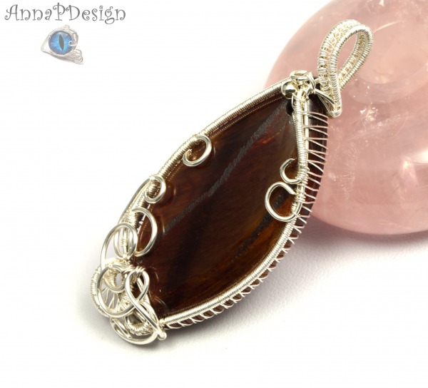 Tygrysie oko,  srebrny wisior z tygrysim okiem,  ręcznie wykonany na prezent dla ukochanej