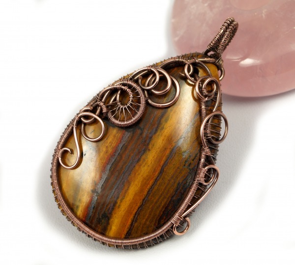 Tygrysie oko,  miedziany wisior z tygrysim okiem brązowy,  ręcznie robiony,  na prezent dla niej