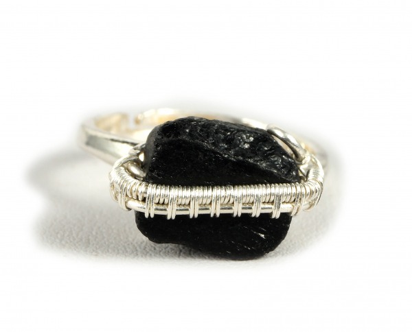 Turmalin, srebrny pierścionek z turmalinem, regulowany, ręcznie wykonany na prezent